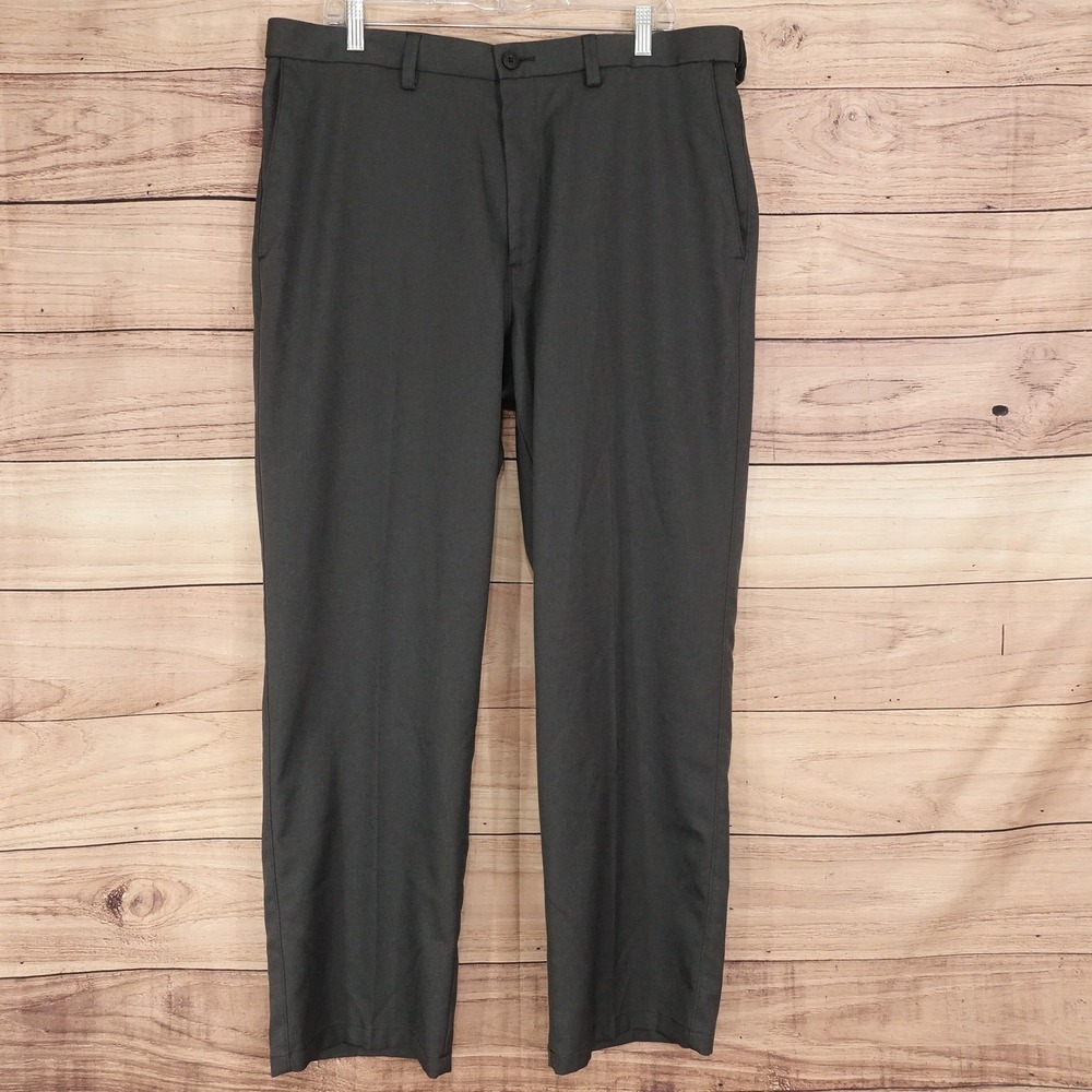 Haggar H26 Dress Pants Mens 38x30 Gray Regular Fit Straight Leg Microfiber